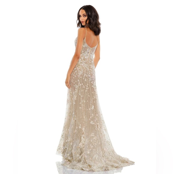 $789 Mac Duggal FLORAL EMBROIDERED CORSET BODICE GOWN size 0 - Picture 2 of 8